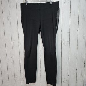 White House Black Market WHBM Womens Black Leggings Faux Leather Sides Size L/XL